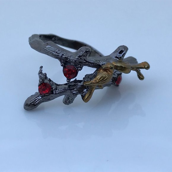 Women Ring Gold/Black Tone Branch and Snail Red - Picture 5 of 8